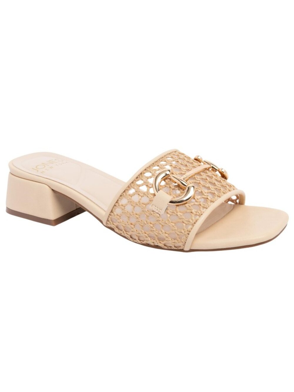 NWT Jones New York Heel Square Toe Horsebit Hardware Mesh Sandals Tan Brown 6M